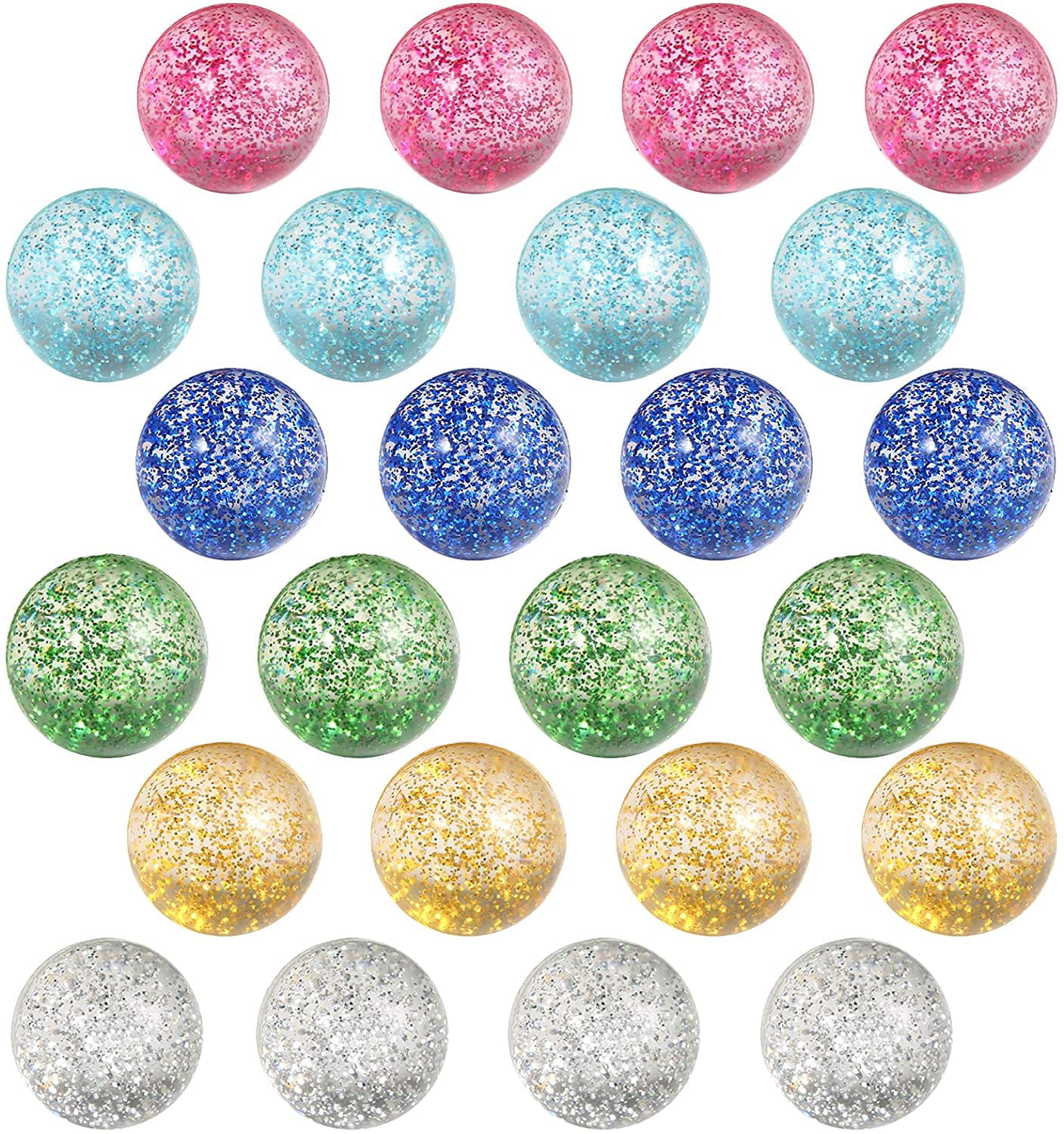 Pllieay 24pcs Bouncy Balls Glitter Bounce Balls， 32mm 6 Colors Bouncy Balls for Kids