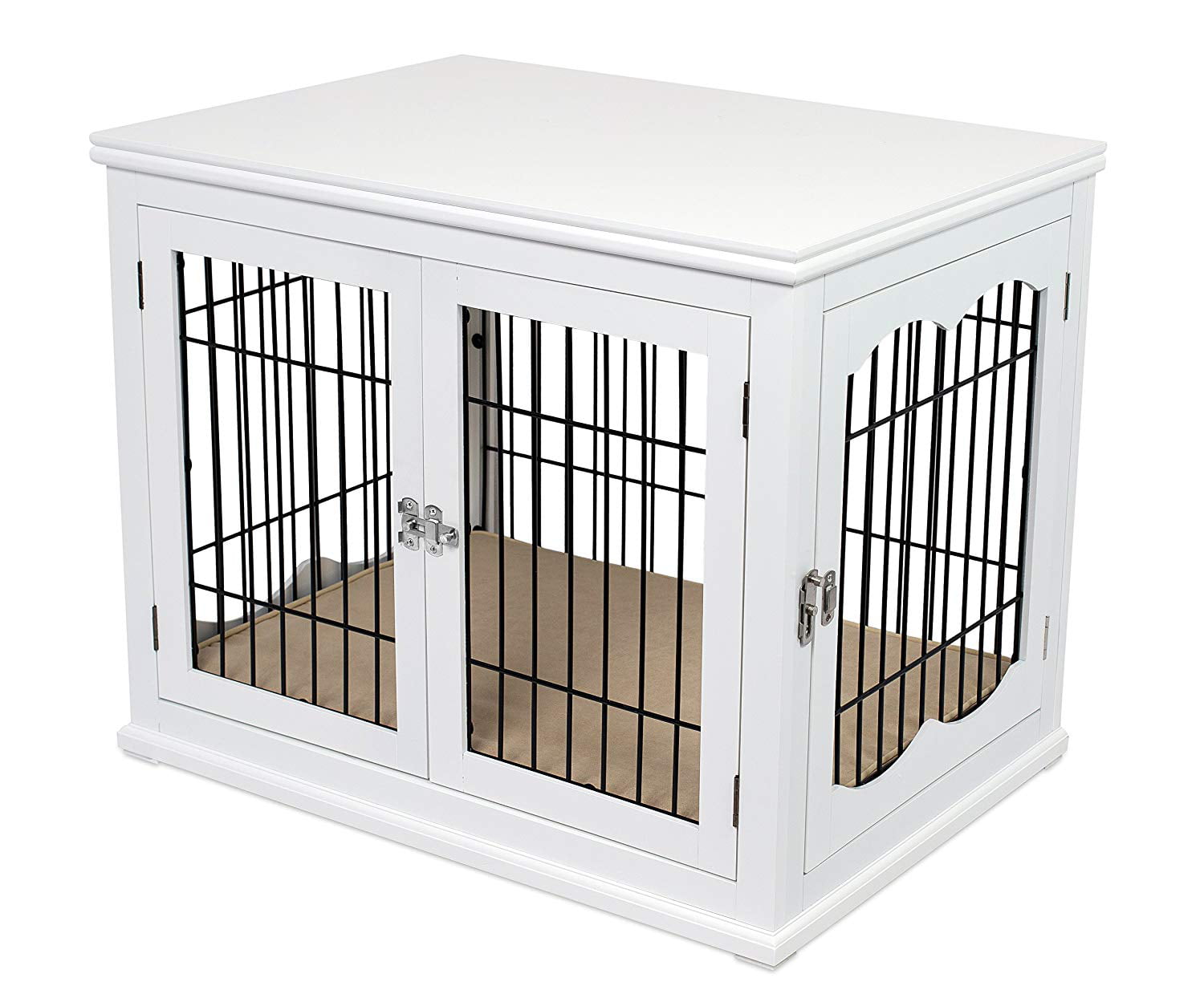 Internet's Best Double-Door Wooden Wire Dog Crate Side Table， White， Small， 32