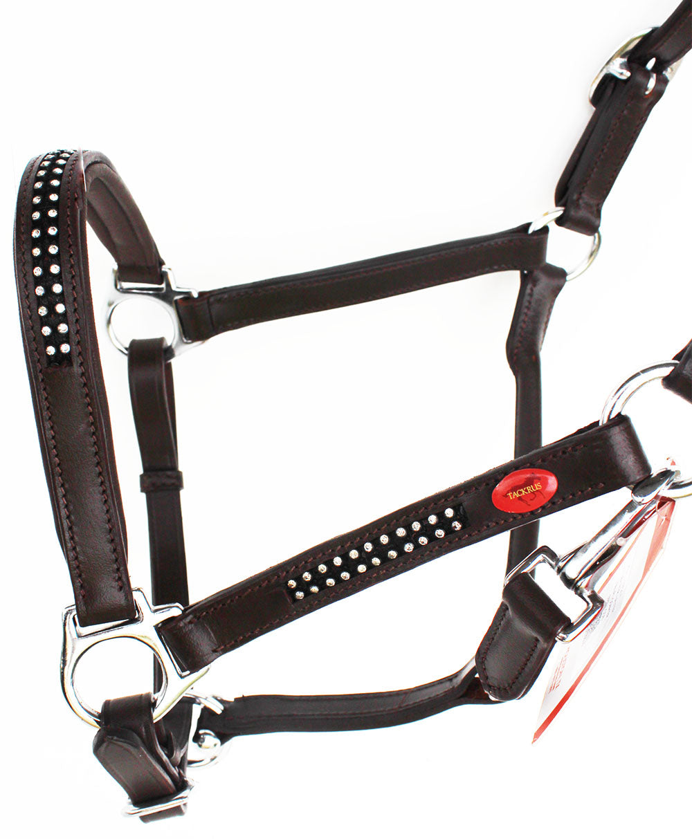 Horse English Padded Leather Western Show  Halter Crystals Brown Full 803214CKF