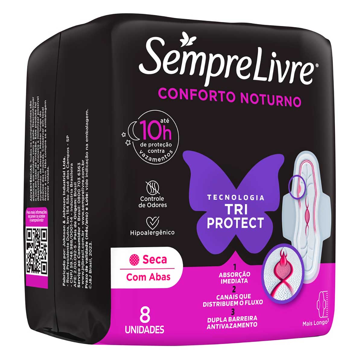 Absorvente com Abas Sempre Livre Conforto Noturno Seca 8 Unidades