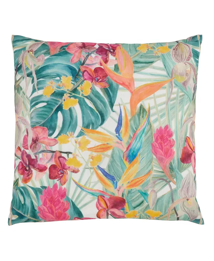 Saro Lifestyle Tropical Floral Printed Decorative Pillow， 18