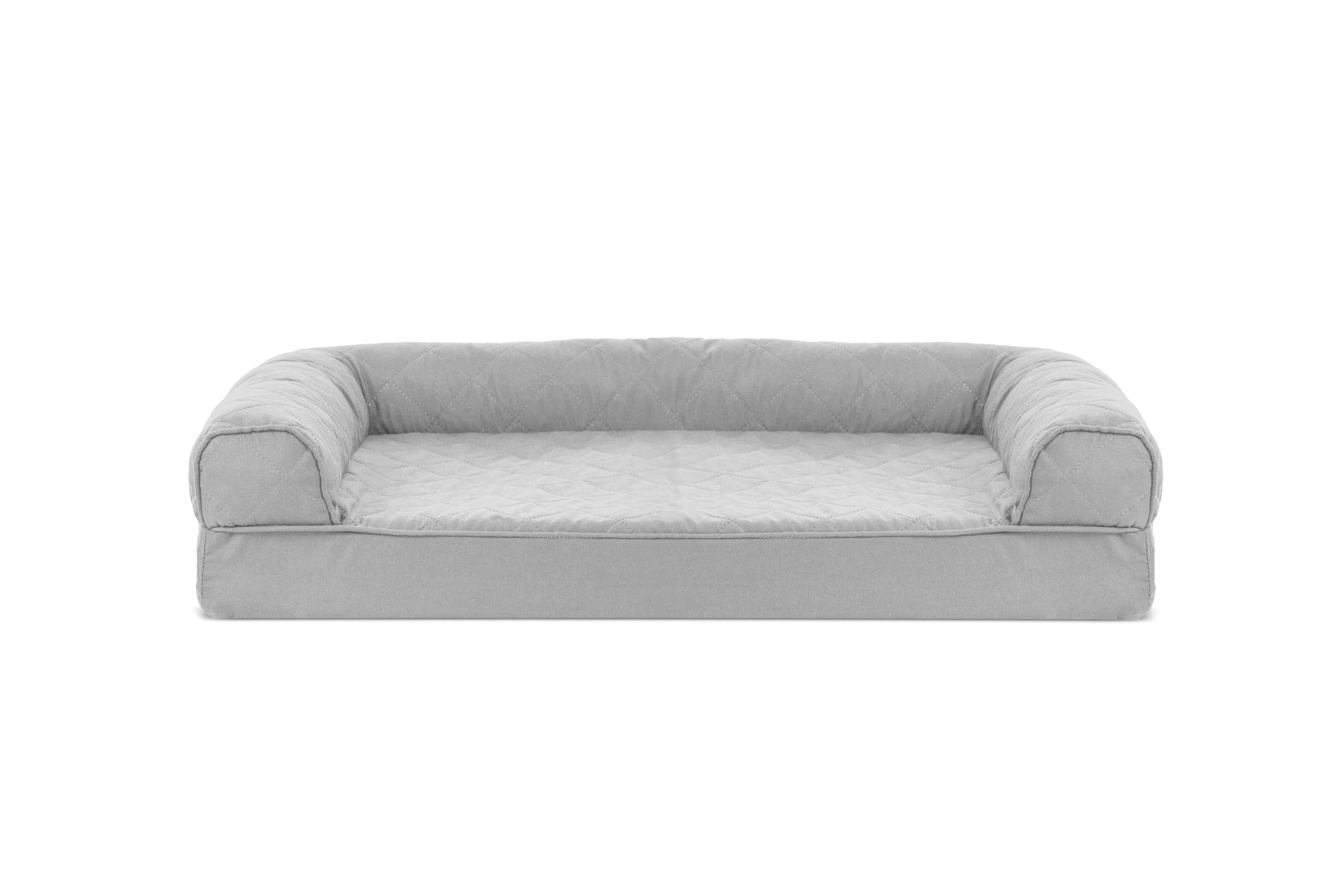 FurHaven | Orthopedic Quilted Sofa Pet Bed for Dogs and Cats， Silver Gray， Medium