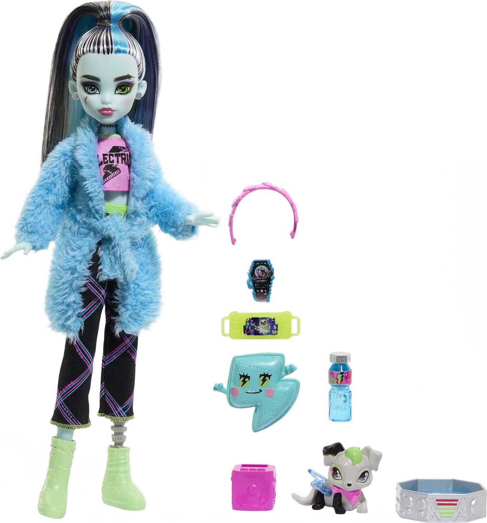 Monster High Frankie Stein Fashion Doll and Accessories, Creepover Party Set with Pet