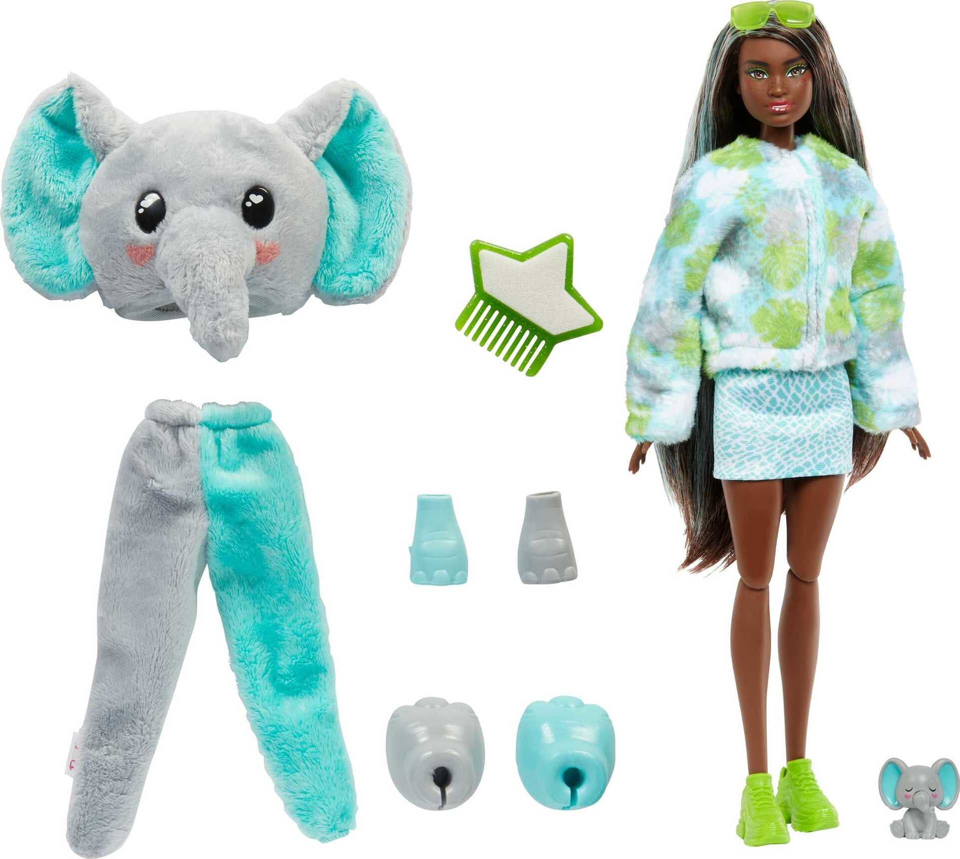 Barbie Cutie Reveal Jungle Series Fashion Doll with Elephant Plush Costume, Mini Pet & Accessories