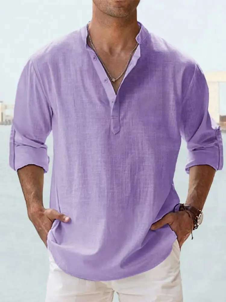 Men's ice cream cotton linen casual long-sleeved shirt-Buy 2 Free Ship