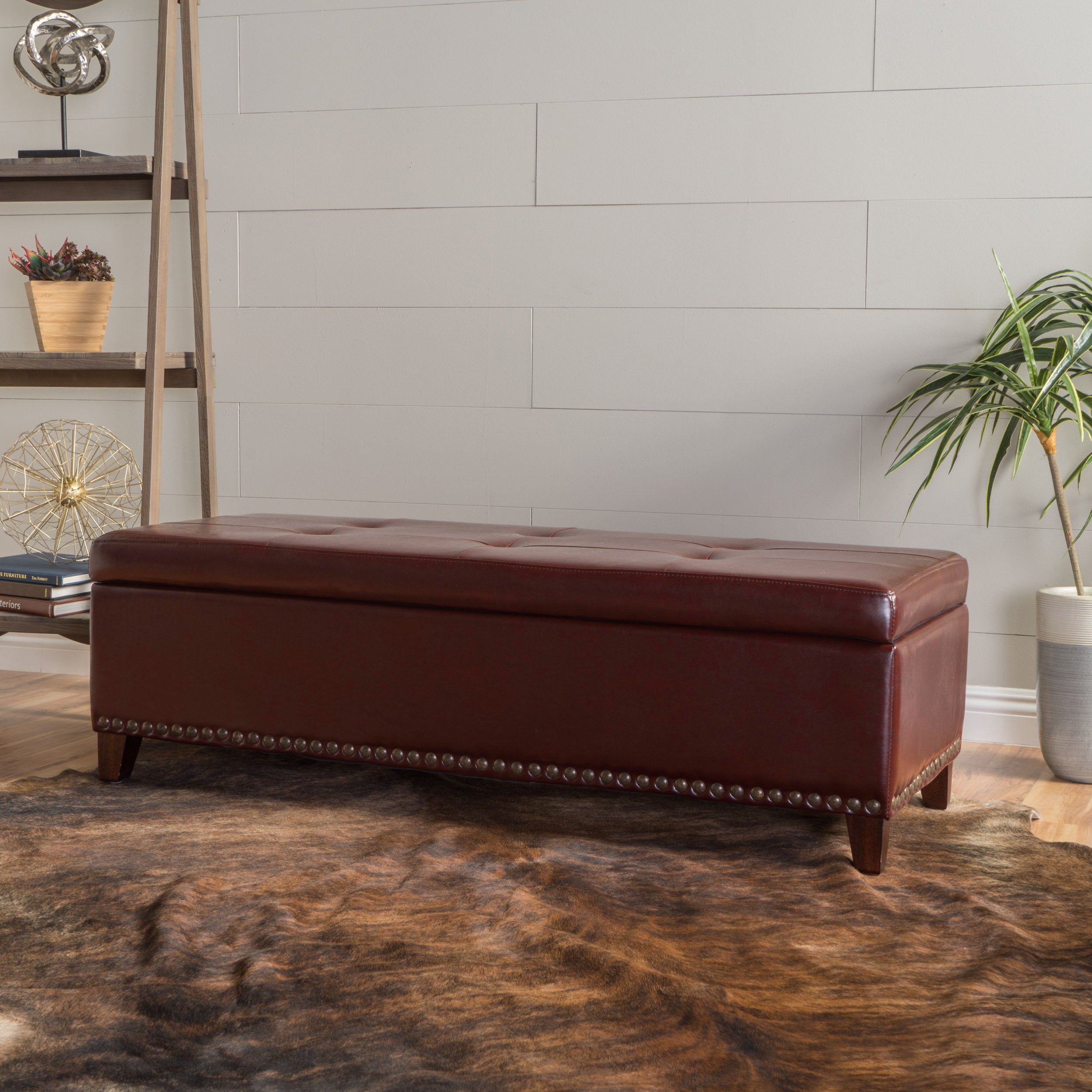 Charleston Rectangle Tufted Leather Storage Ottoman Bench