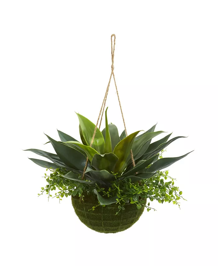 Nearly Natural Agave and Maiden Hair Artificial Plant in Hanging Basket (Indoor Outdoor)