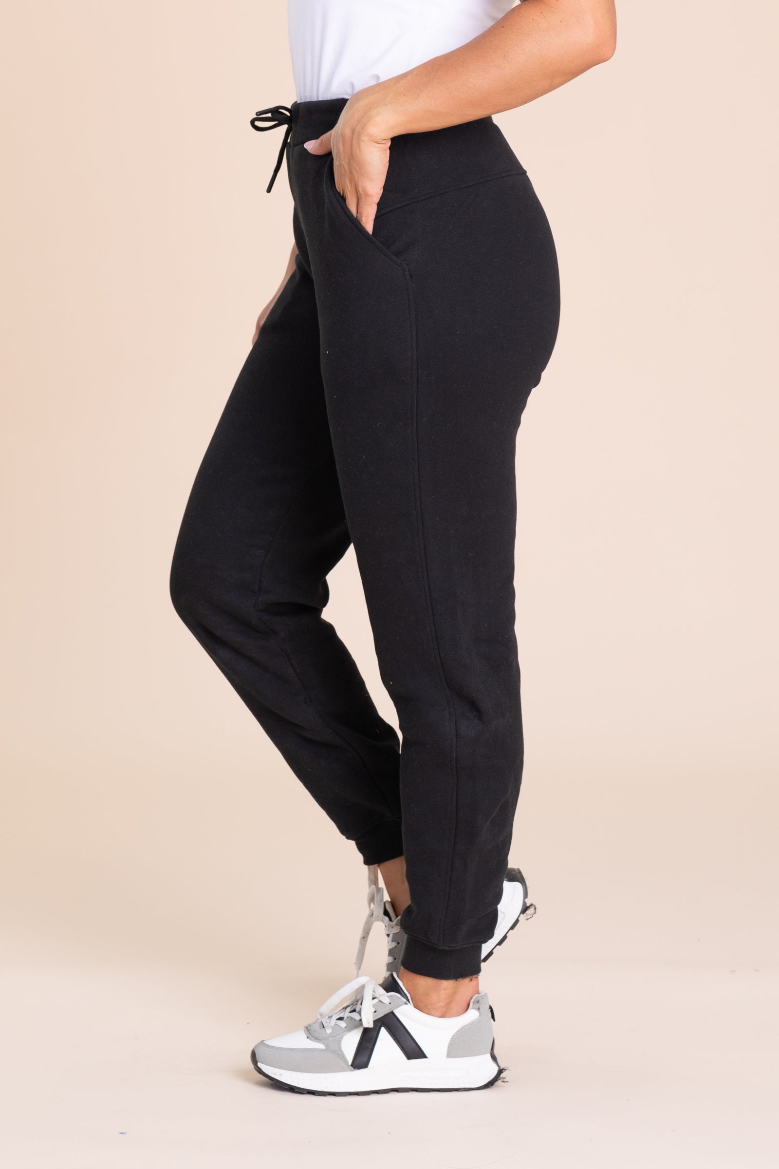 Black Solid Swoop Back Sweatpants