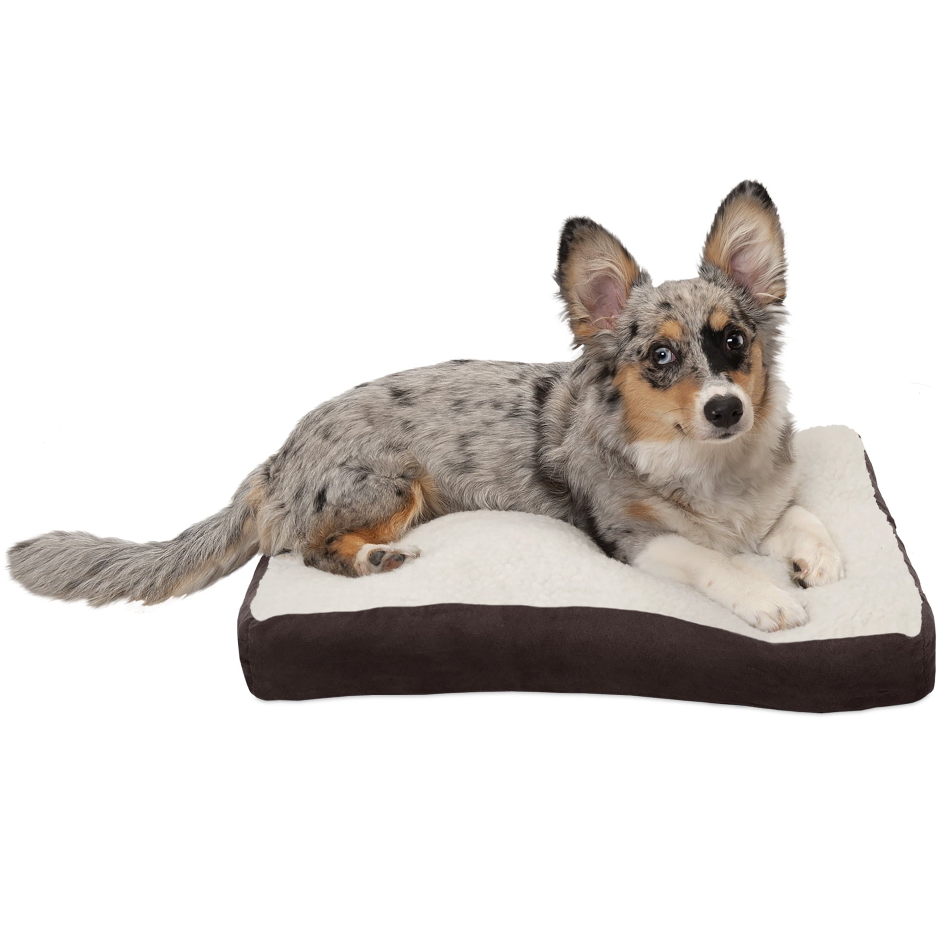 FurHaven | Deluxe Sherpa and Suede Pillow Pet Bed for Dogs and Cats， Espresso， Small