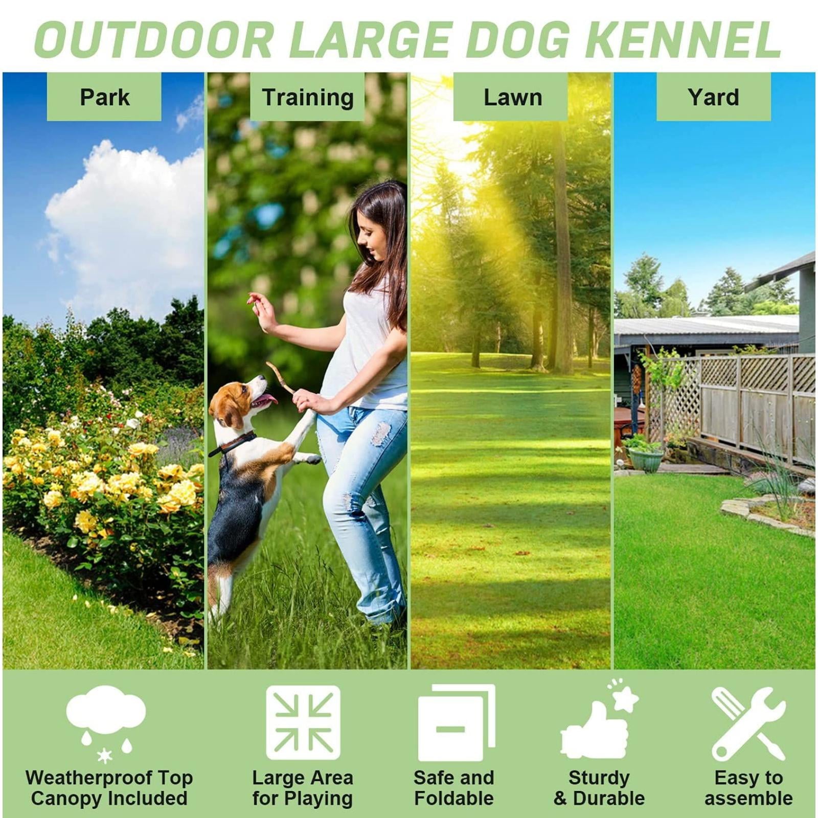 Large Dog Kennel 4'x4'x4.4' Heavy Duty Welded Wire Dog Cage with Water Resistant Cover， Outdoor Dog House with Mesh Sidewallsand Secure Lock for Large Dogs， Black