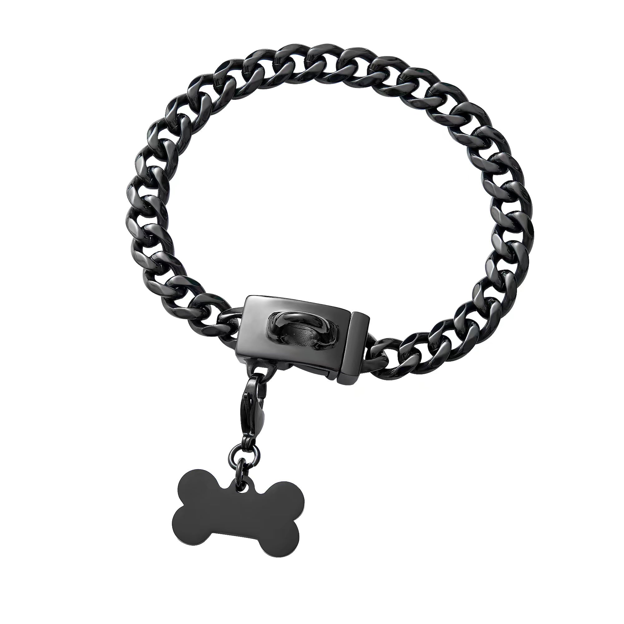 Black Dog Collar Metal Stainless Steel Strong Chain For Small Puppy Dogs