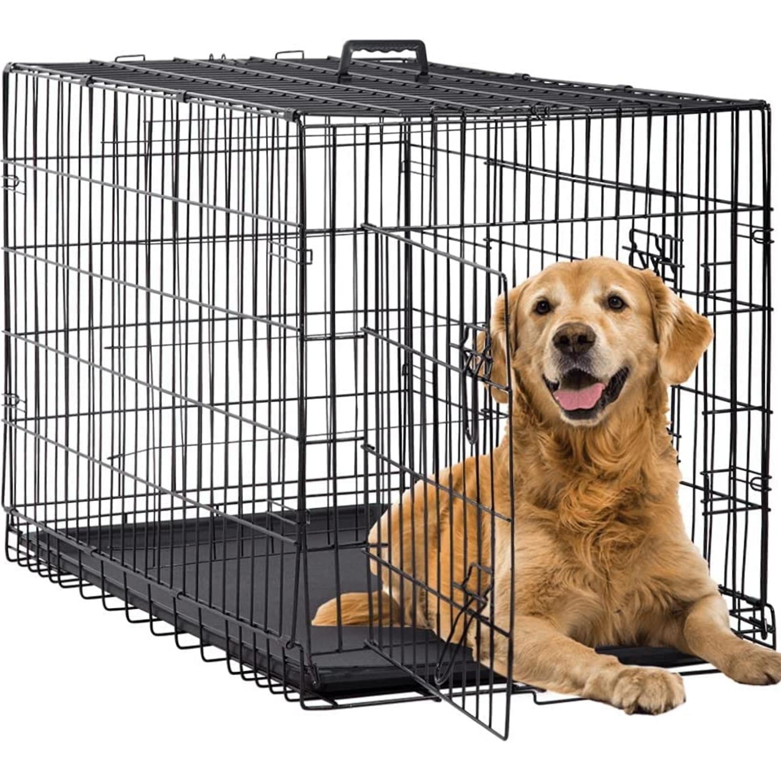 NiamVelo Heavy Duty Dog Crate Dog Cage 42'' Extra Large Dog Crate Kennel for Large Dogs， Folding Metal Dog Crate W/Divider and Tray Double Doors ， Black