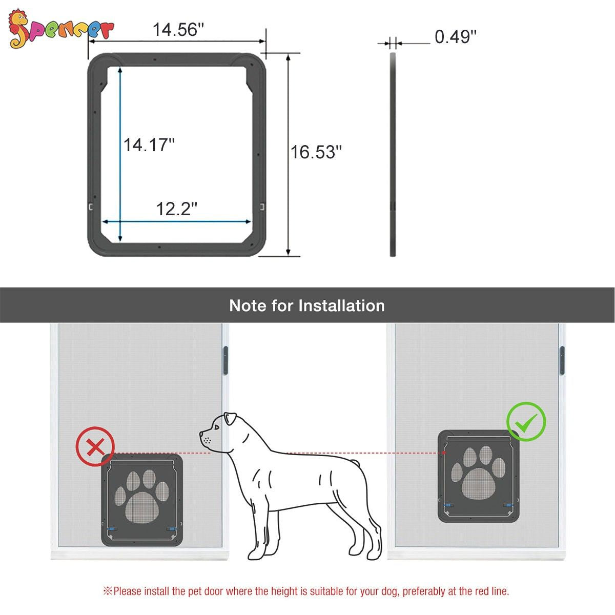 Spencer Pet Screen Door Sliding Dogs Door Window Screen Magnetic Flap Automatic Lockable Door Gate for Medium Large Dogs and Cats ( Inner Size: 12