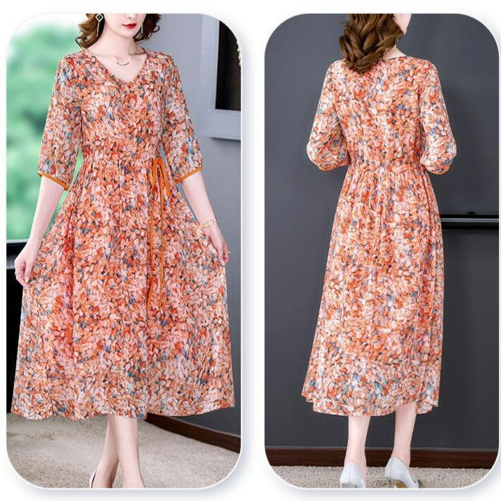 Vestido Floral Anastácia™ em Chiffon / O Vestido com Caimento Soltinho mais Elegante e Versátil de 2024!