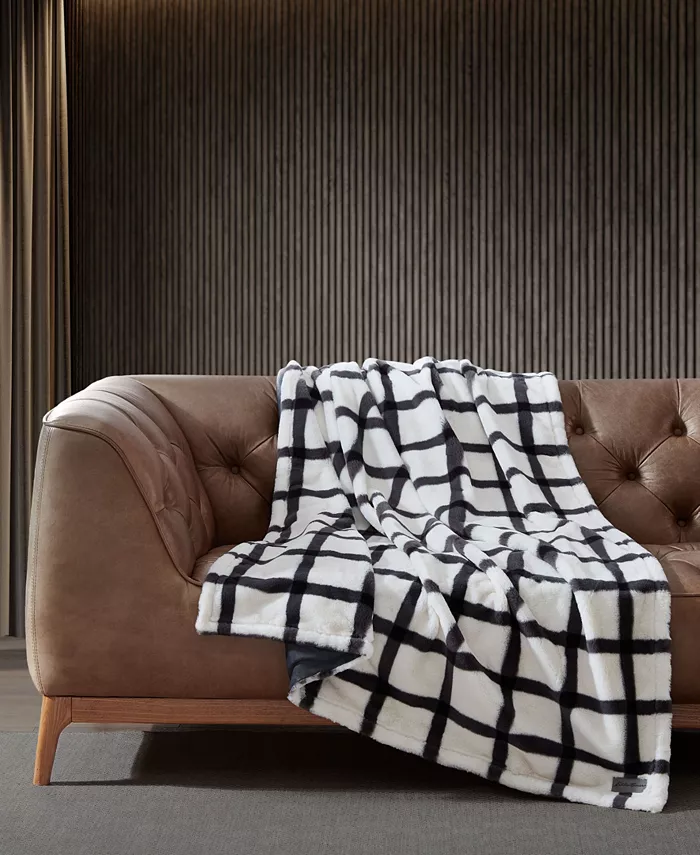 Eddie Bauer Plaid Faux Fur Throw， 50