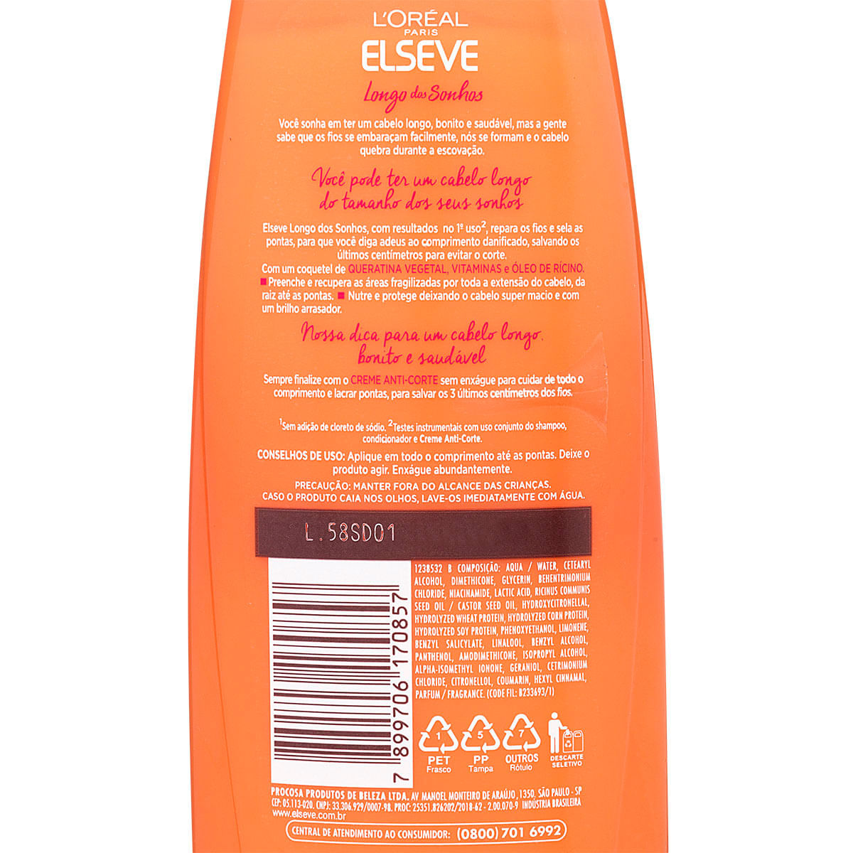 Condicionador Elseve Longo dos Sonhos com Queratina Vegetal sem Sal 200ml