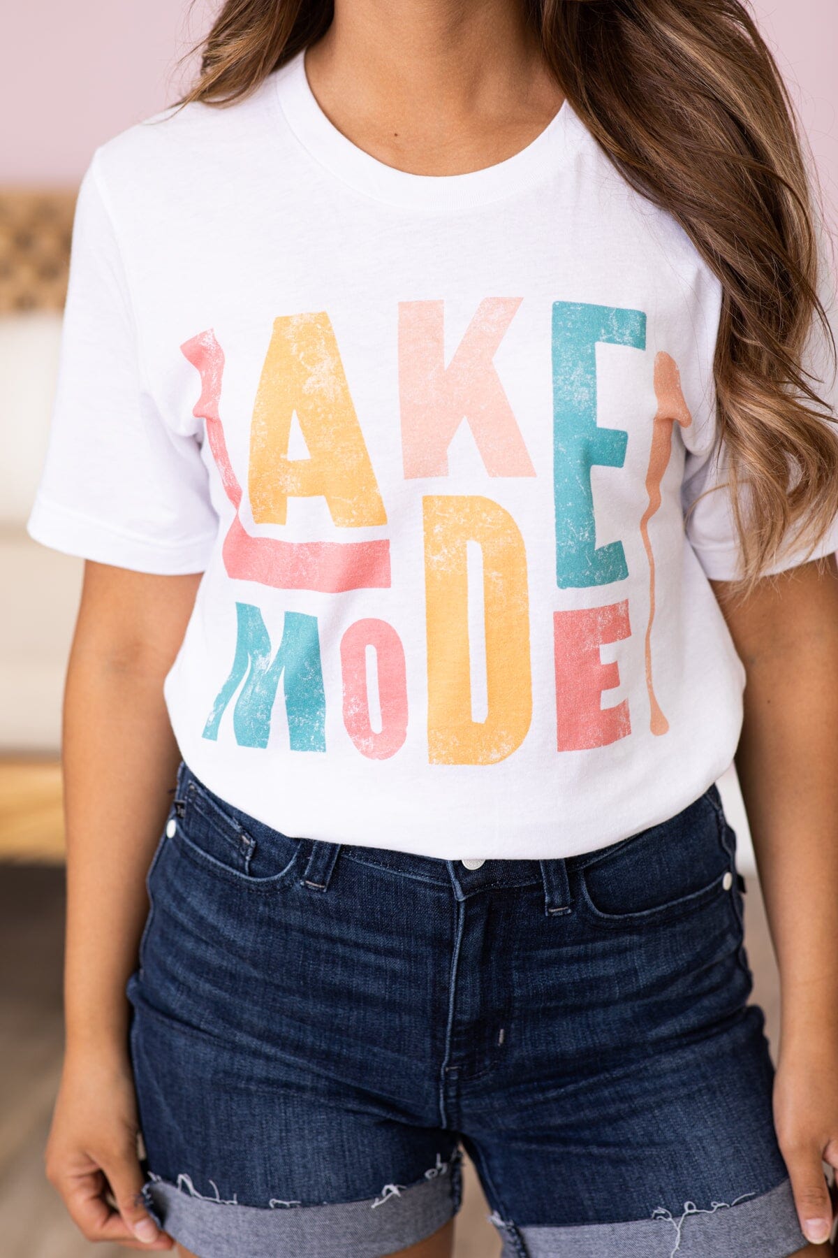 White Multicolor Lake Mode Graphic Tee