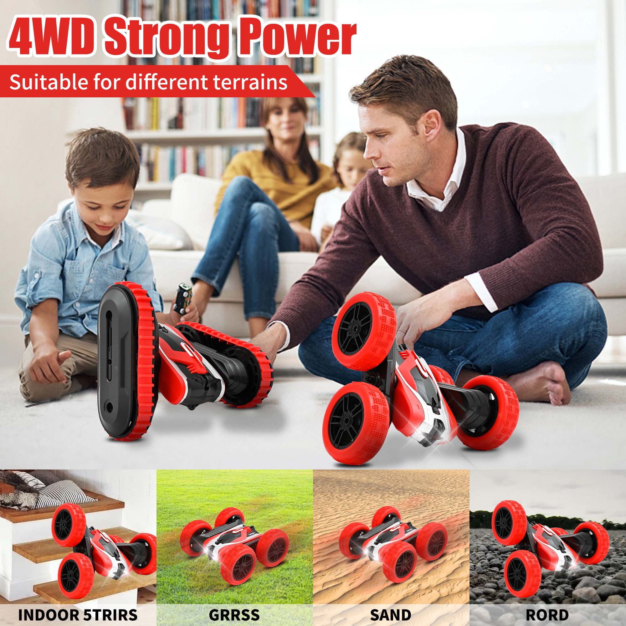 Remote Control Car， 2 IN 1 RC Stunt Cars Toy， 4WD  Rechargeable Double Sided 360° Rotating RC Car for Kids