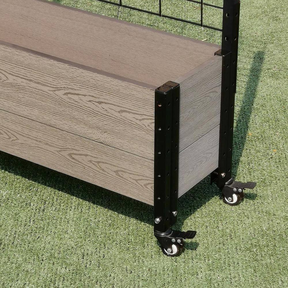EverBloom Mobile Trough Grey Composite Board and Steel Raised Planter with Trellis K2120G