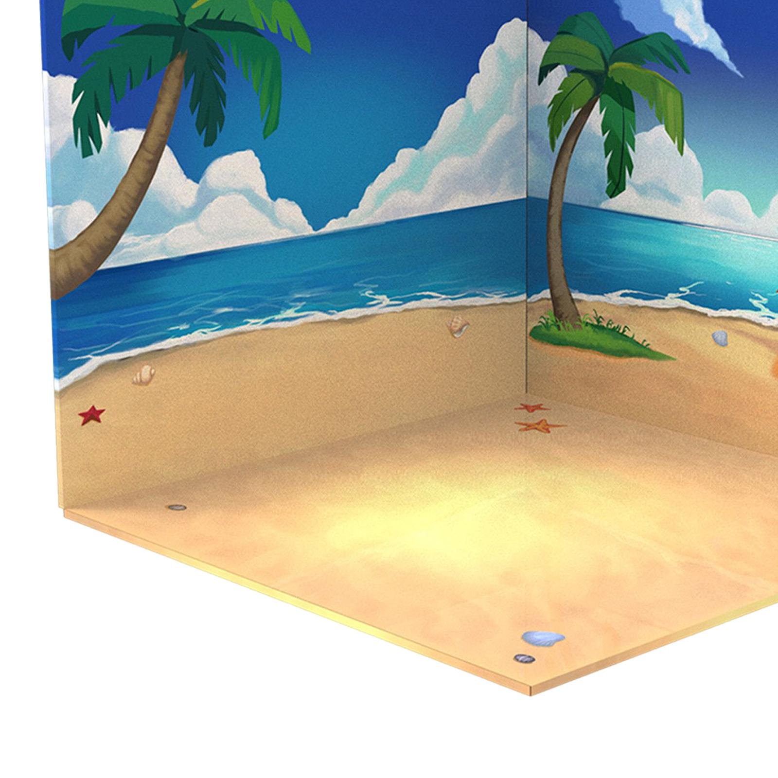 1/12 Backdrop Display Storage Collection Organizer Decoration for Action Figure Dolls， 1:12 Car Display Show Background Beach