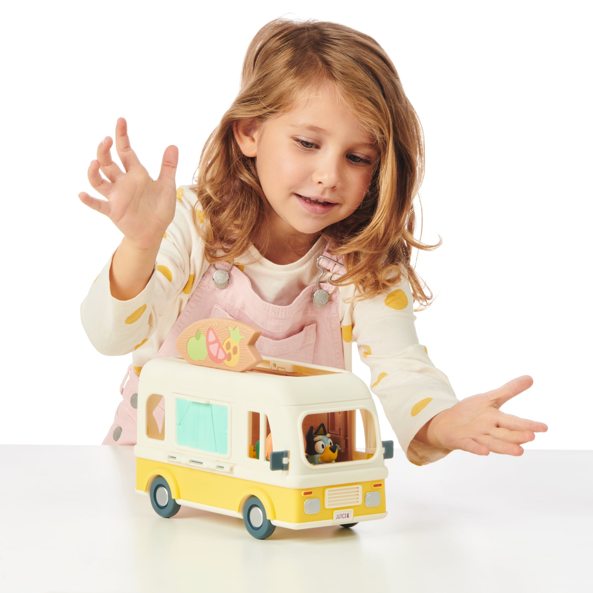 Bluey， Juice Truck Vehicle， Bluey， Bingo， Indy 3 inch Figures， Preschool， Ages 3+