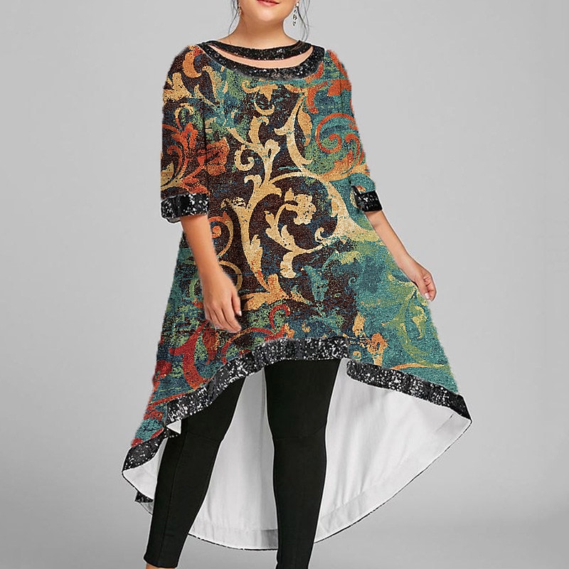 Women's Plus Size A Line Dress Floral Boat Neck Half Sleeve