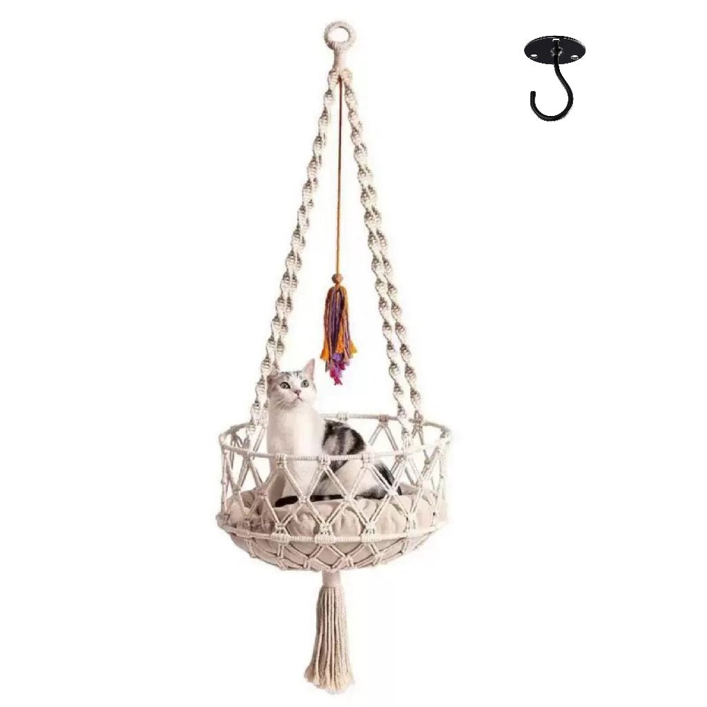 Boho Cat Hammock | Hanging Macrame Bed – Cozy Indoor Swing Rest