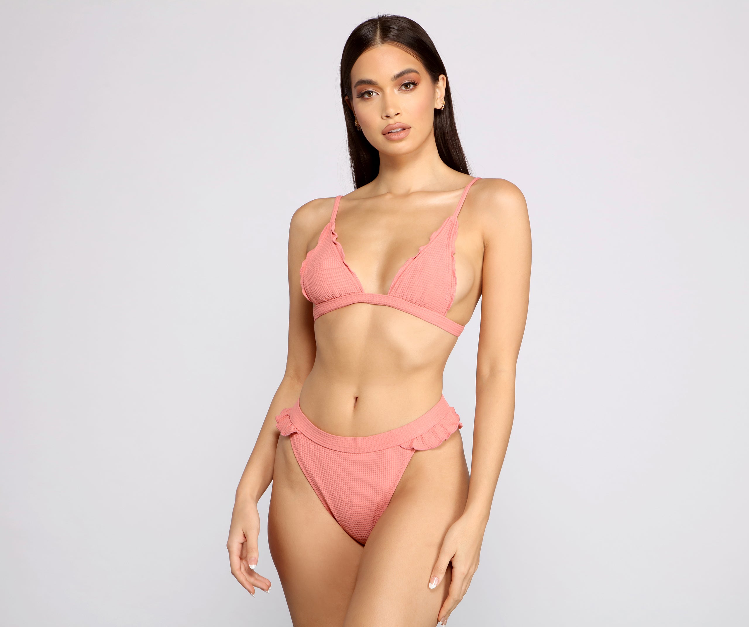 Flirty Ruffled High Waist Bikini Bottoms