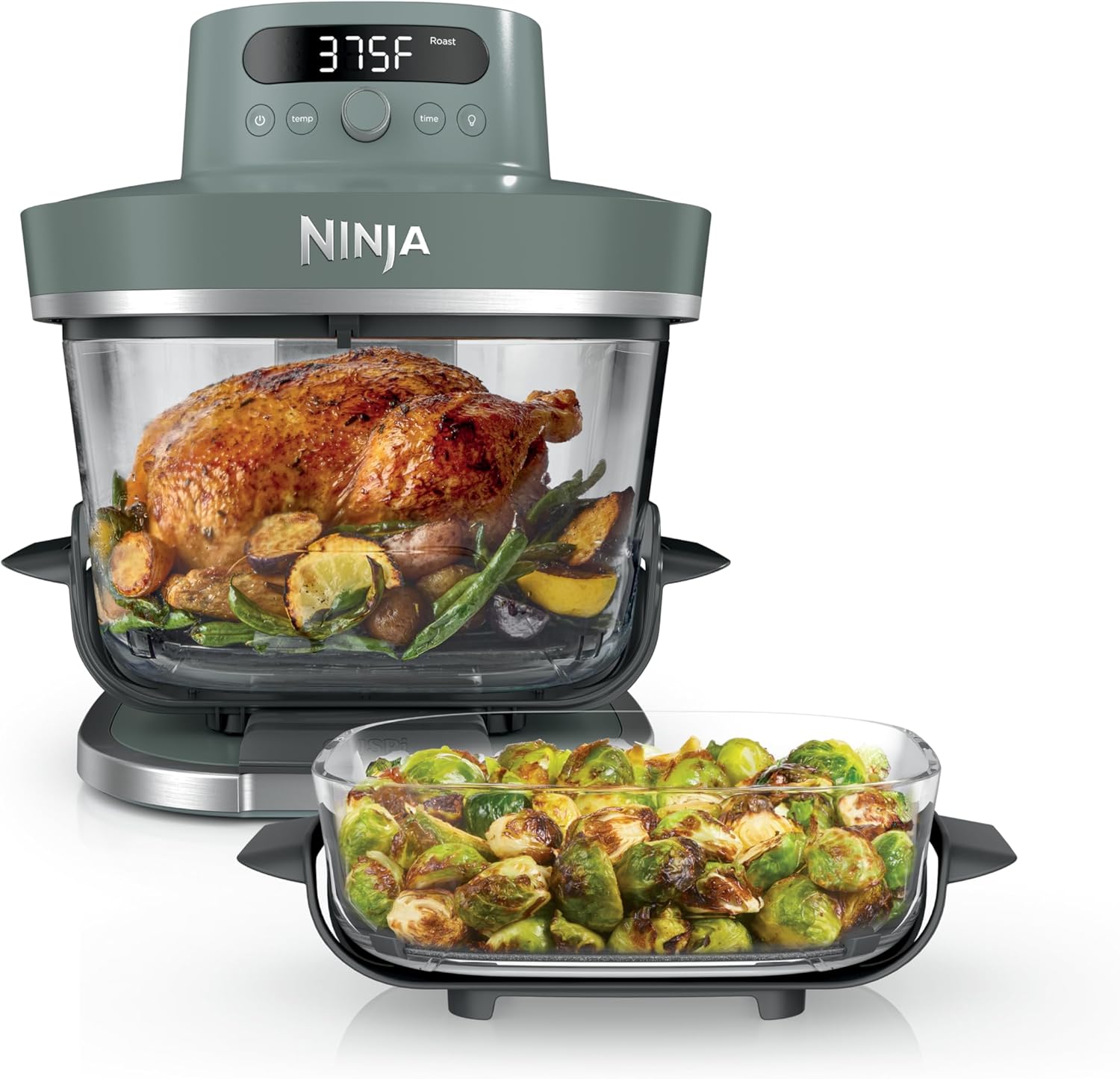 Fritadeira Elétrica Ninja Crispi Pro 6 em 1 com Vidro | 232 °C, Atóxica, Recipientes e Tampas de 6 e 2,5 litros