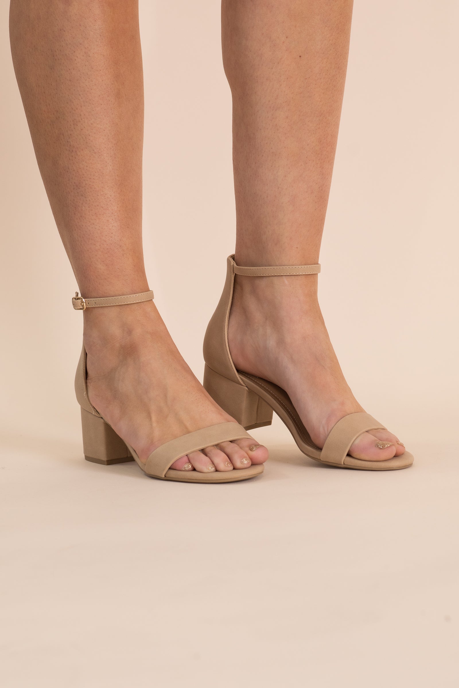 Beige Ankle Strap Heel With Round Toe