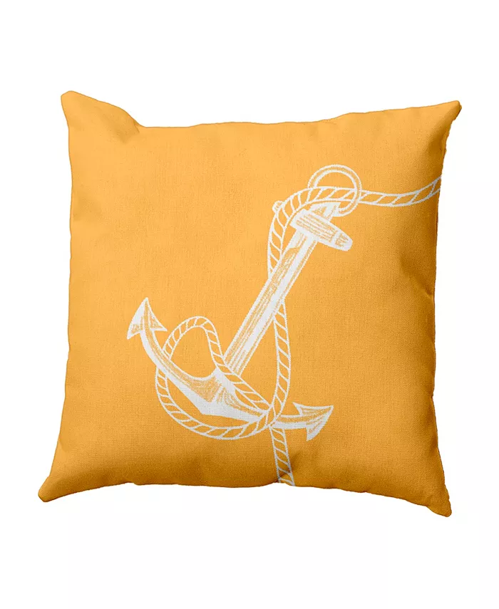 E by Design Anchored 16 Inch Yellow Decorative Nautical Throw Pillow