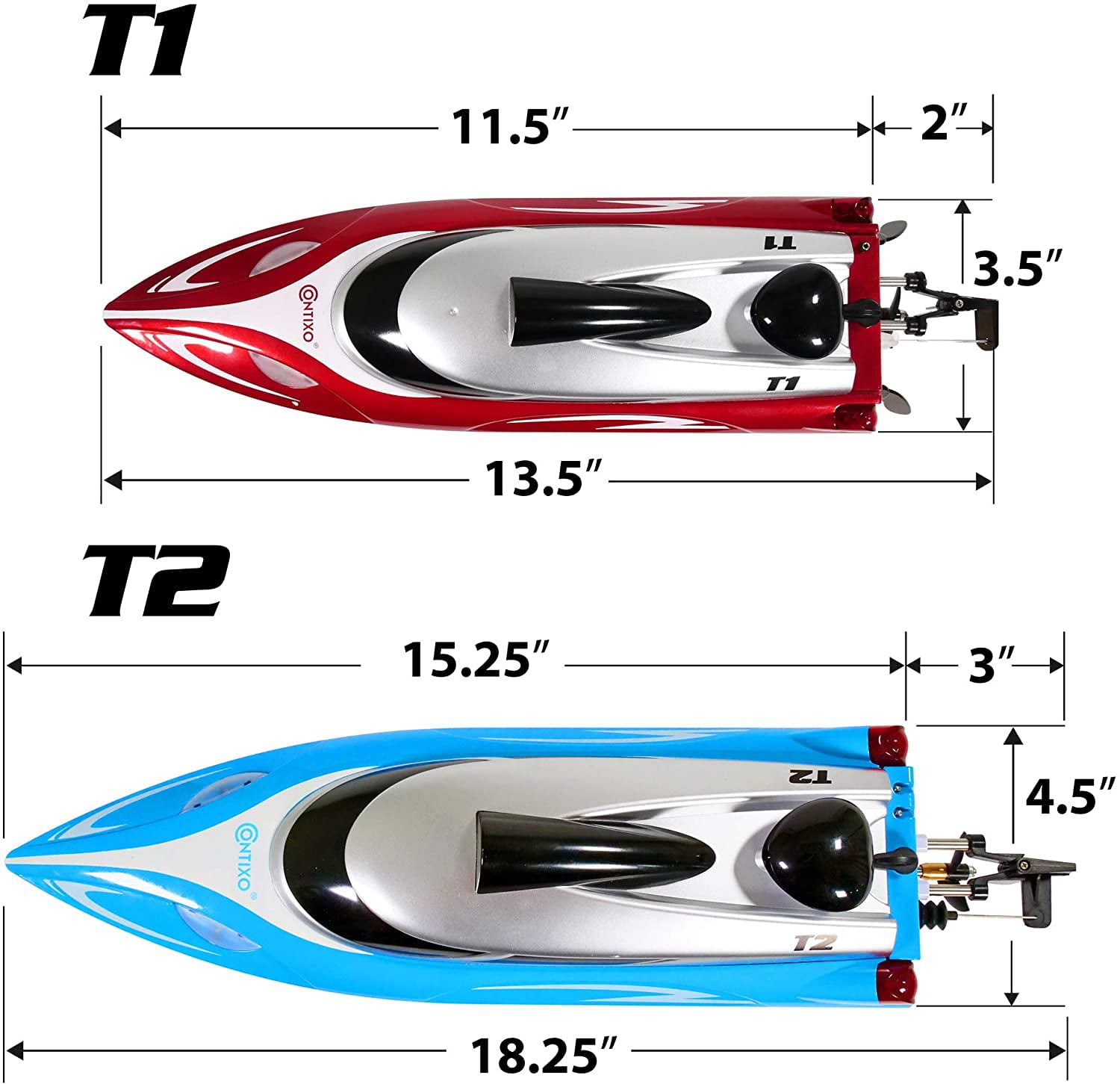 Contixo Remote Control Racing Boat for Pools and Lakes， Fast RC Boats for Adults and Kids with 15+ mph Speed， 4 Channel 2.4 GHz Remote Control， and Rechargeable 1100mAh Battery， Up to 20 min Play