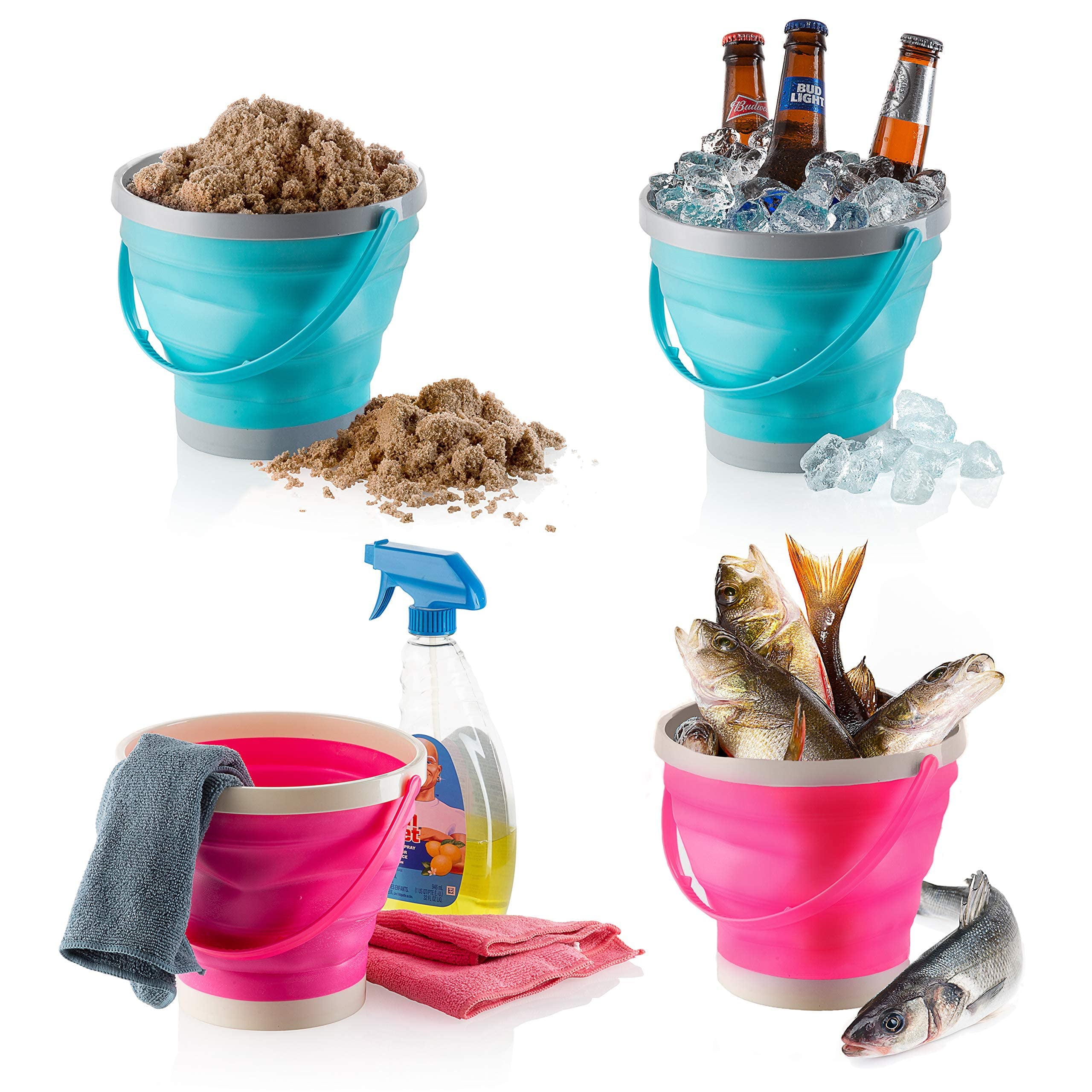 Top Race Foldable Pail Bucket Silicone Collapsible Bucket Multi Purpose 7 Liter, 2 Gallons (Pack of 2)