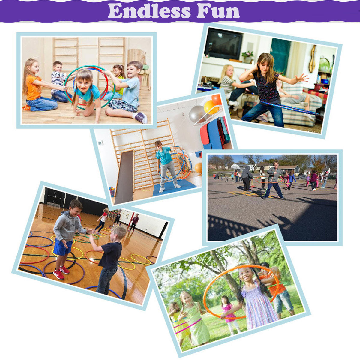 2 Set Kids Exercise Hoops W/Bag， Adjustable 3-12 Child Fitness Hoop Toy