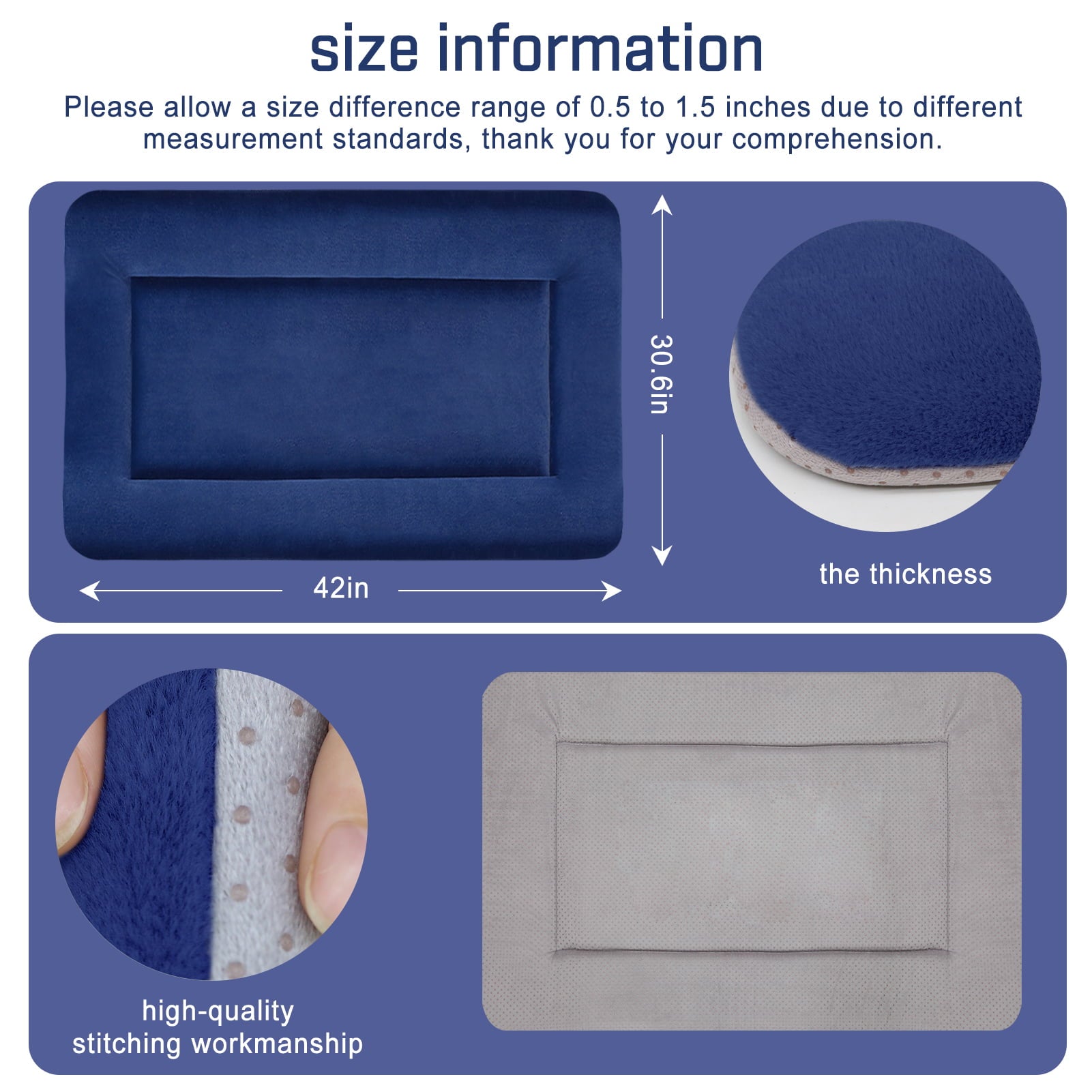 Hero Dog Large Dog Bed Crate Mat 42 in Washable Pet Beds Soft Dog Mattress Anti-Slip Kennel Mats (Dark Blue)