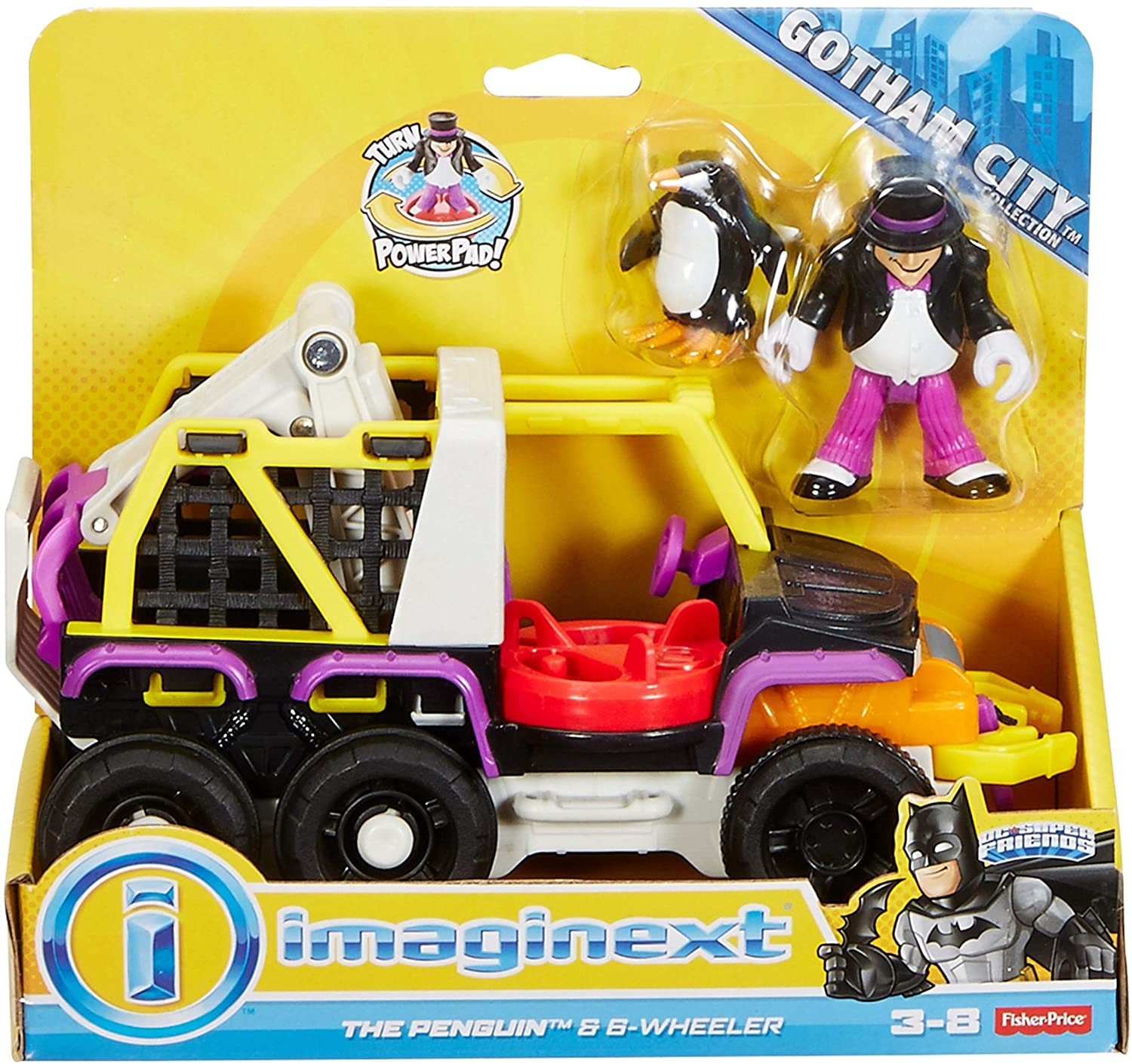 Imaginext Gotham City DC Superfriends Batman Villain vehicle with Minifigure - Penguin and 8 Wheeler Truck