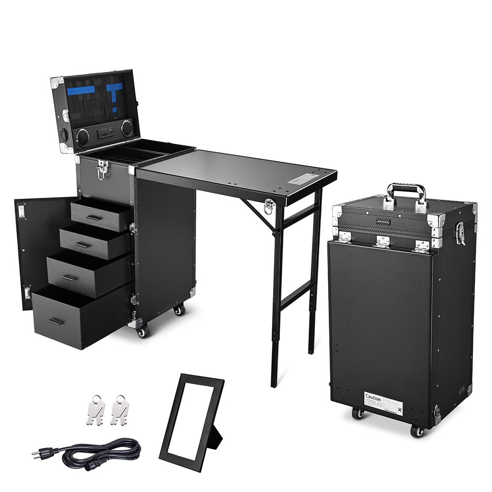 Byootique Nail Tech Desk with Drawers Speaker Mirror Left Handed