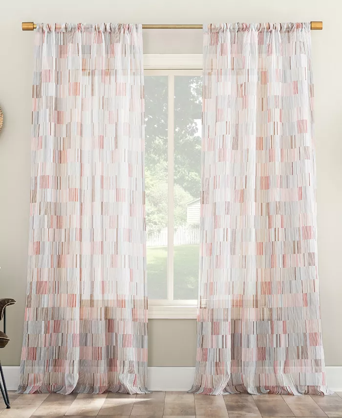 No. 918 Colby Offset， Stripes Sheer Rod Pocket Single Curtain Panel， 56