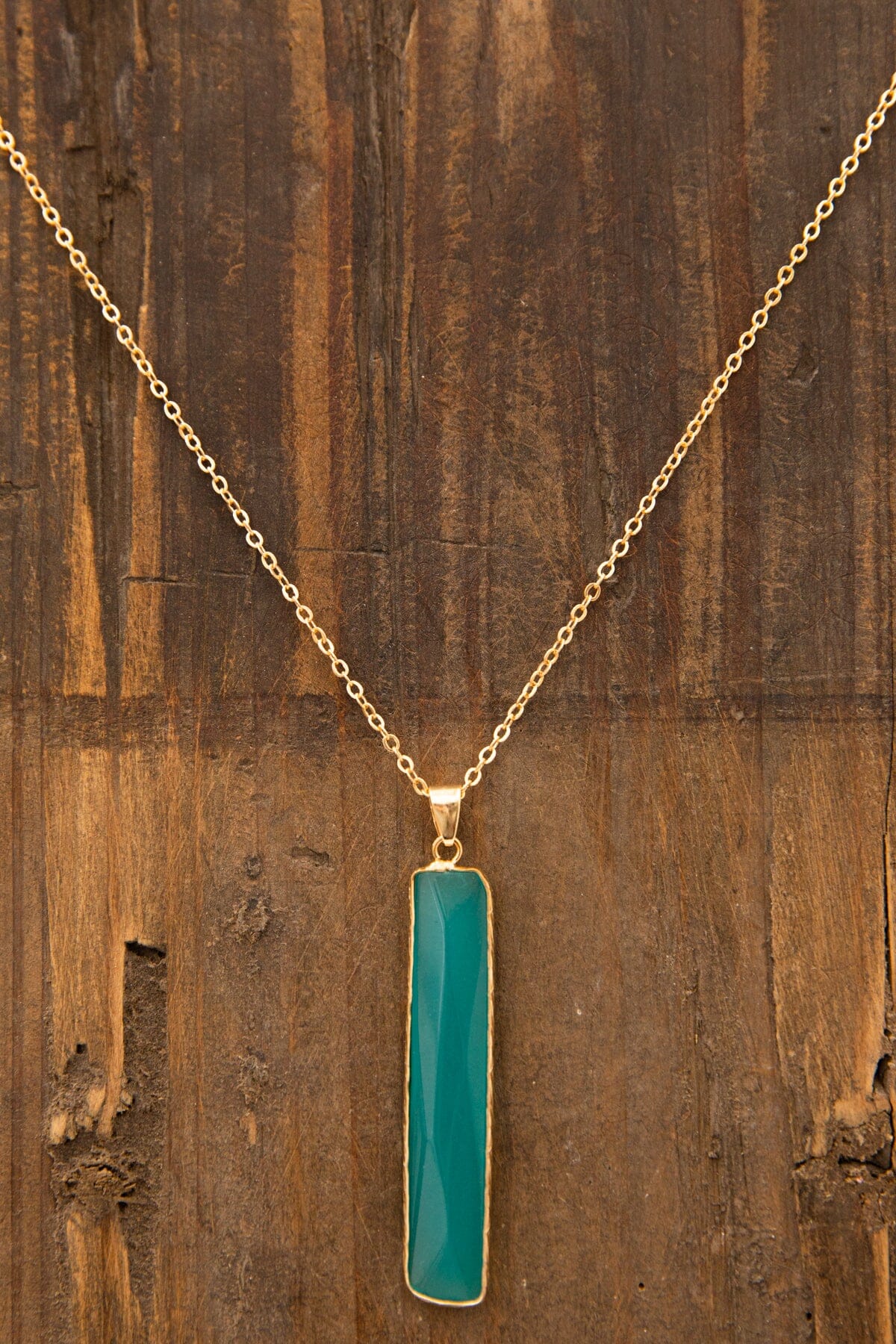 Turquoise and Gold Rectangle Stone Necklace