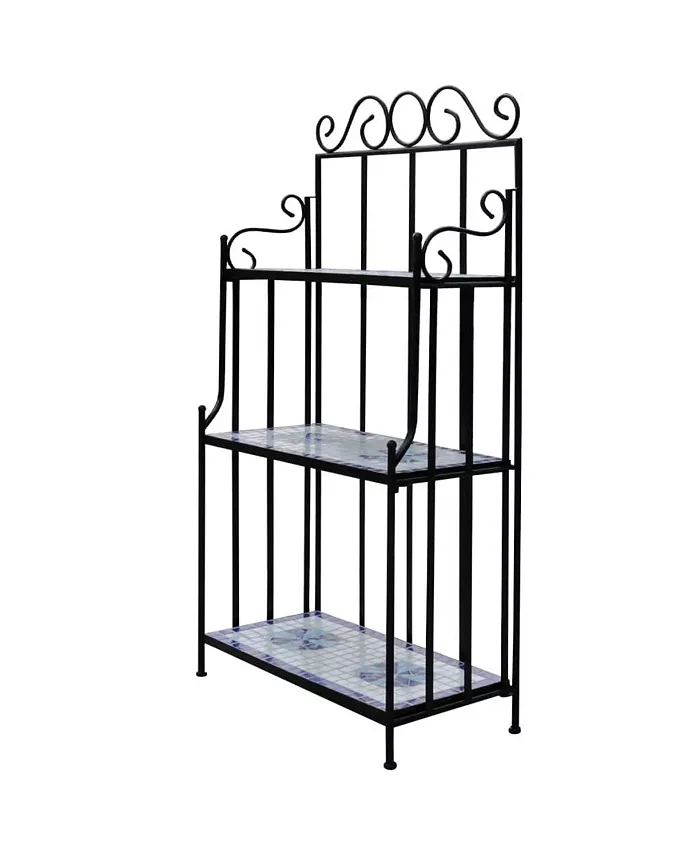 vidaXL Plant Stand Display Blue White Mosaic Pattern