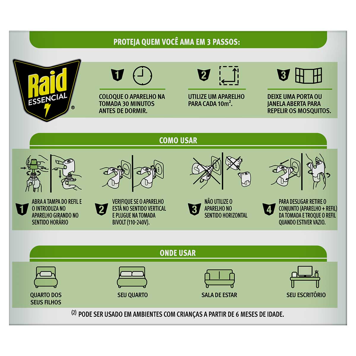 Repelente Eletrico Liquido 45 Noites a Base de Plantas Raid Essencial Caixa 2 Unidades 25,2ml Cada Refil Embalagem Economica