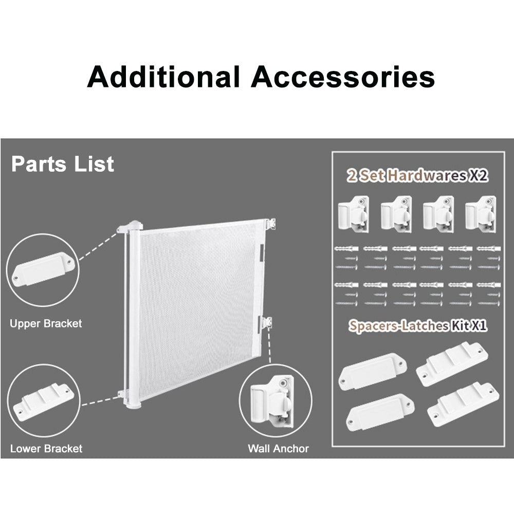 Extendable Baby Gate Indoor Mesh Safety Gate for Stairs Doorways Hallways Magic Gate for Baby and Pet ，59×34 in，59×34 in，White