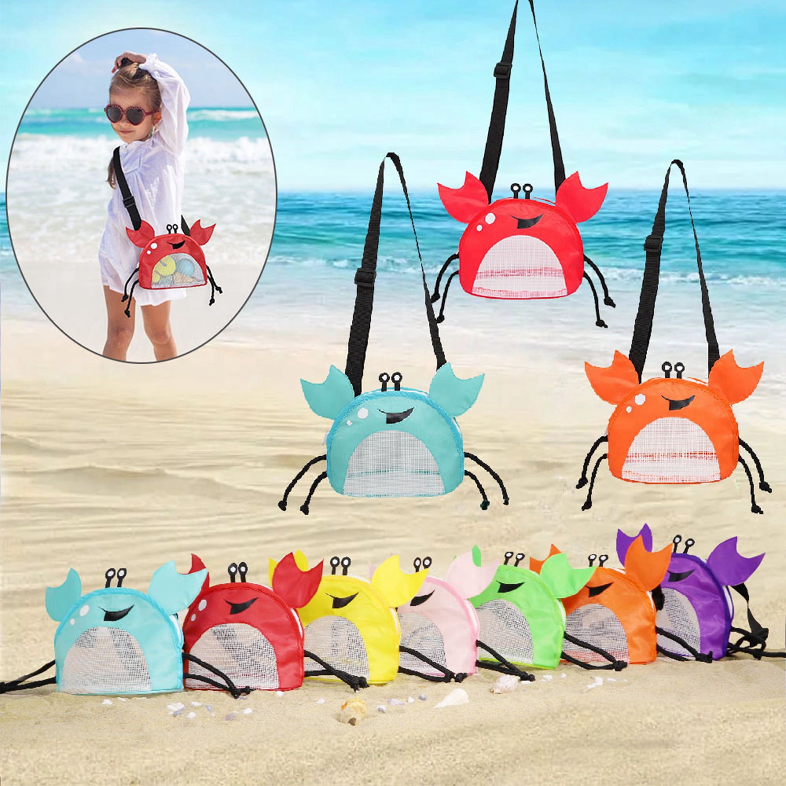 Luckinbaby Mesh Beach Bags, Beach Toy Bags for Kids Girls Boys Sand Away Summer Vacation Sand Treasure Bags