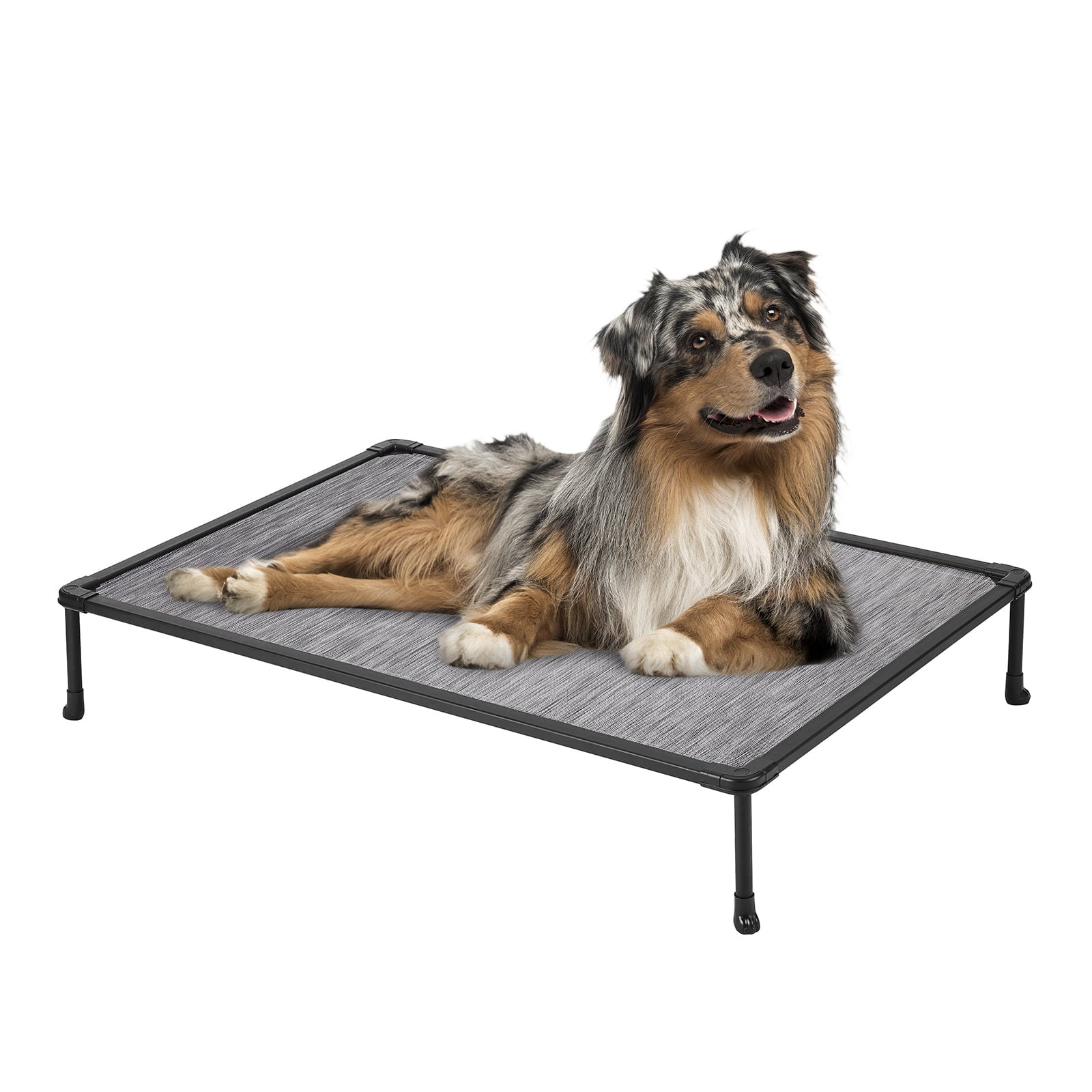 Veehoo Chewproof Dog Bed， Cooling Raised Dog Cots with Black Metal Frame， Medium， Black Silver