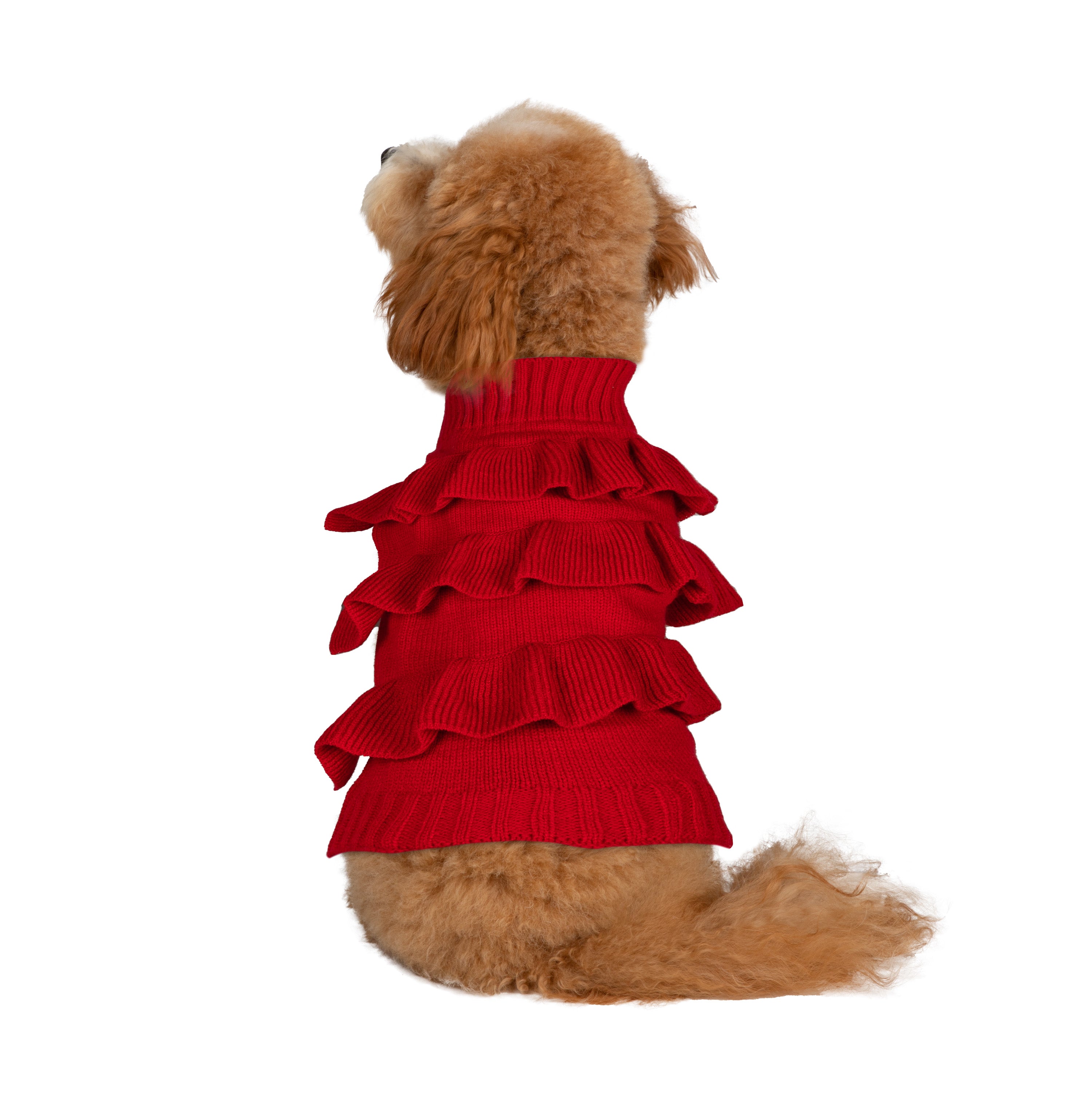 Christian Siriano， Dog Clothes Ruffle Dog or Cat Sweater， Red， XS