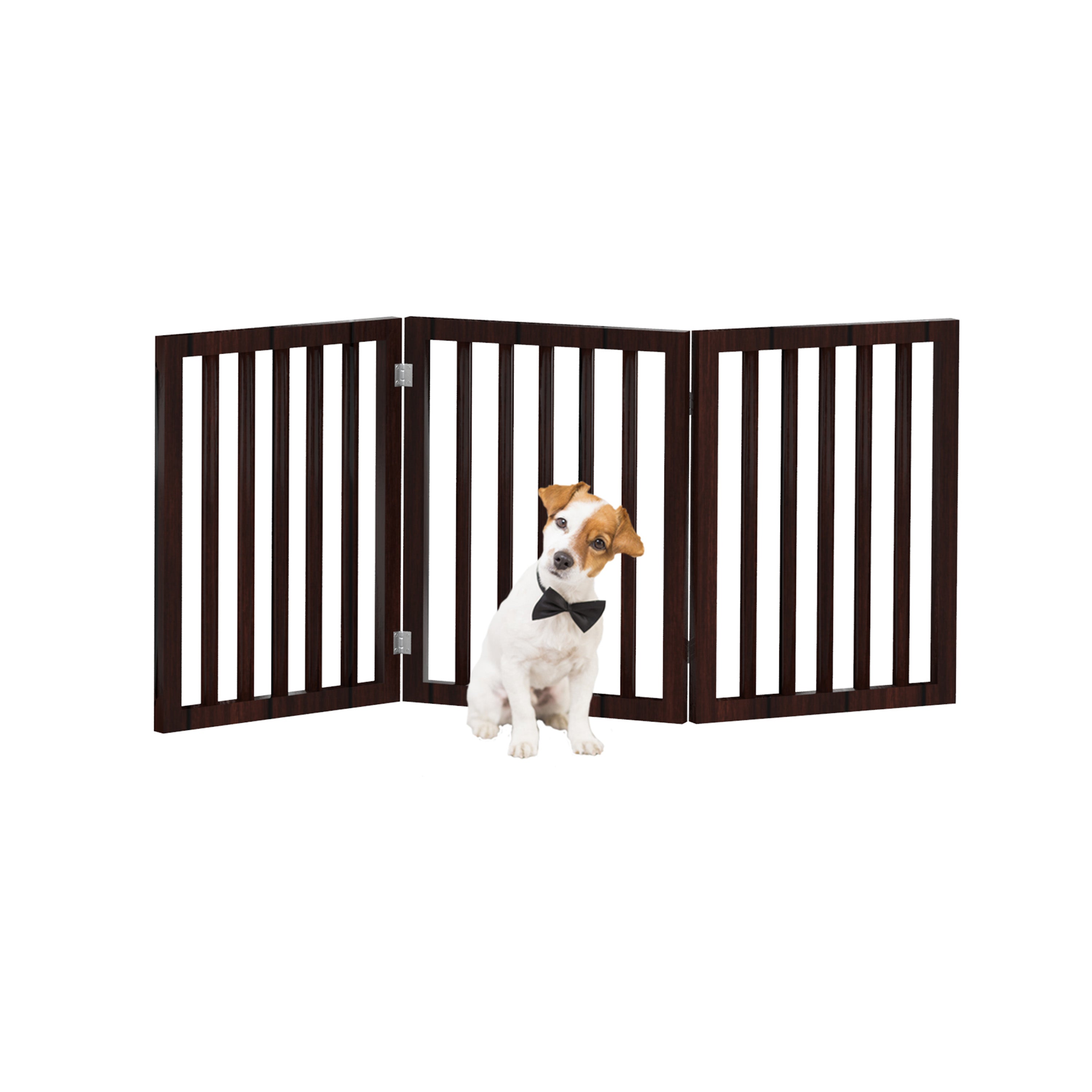 Pet Gate ? Dog Gate for Doorways Stairs or Room ? 23.75-inch-Tall Freestanding 3 Panel Accordion Style Wooden Indoor Dog Fence by PETMAKER (Brown)
