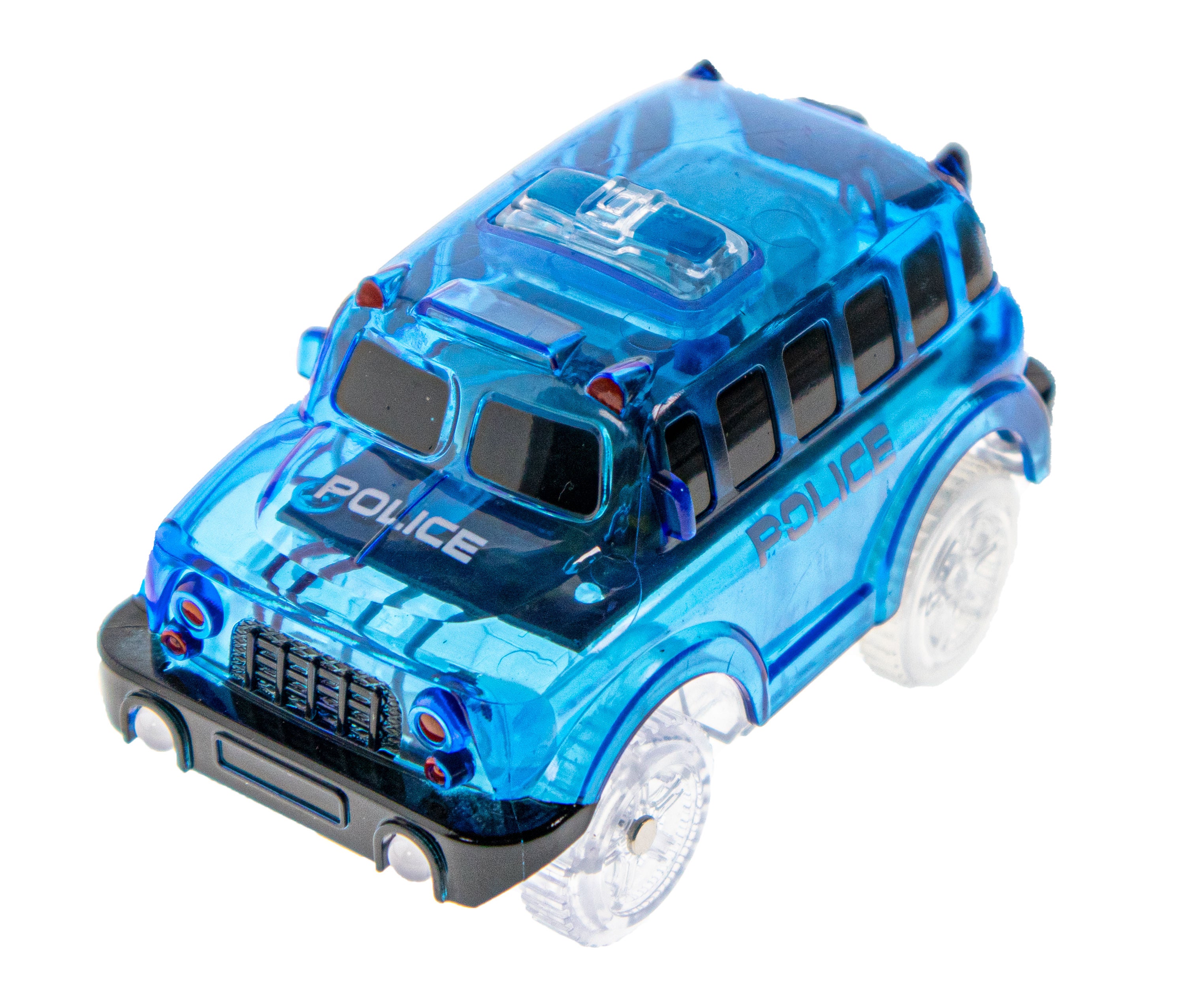 2 Magical Twister Flexible Glow In the Dark Race Car Track Emergency Vehicles -UK English School Bus and Police Truck