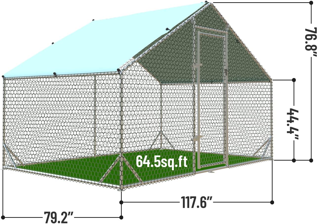 Chicken Coop Run Large Metal Chicken Pen For 6-8 Chicken， Walkin Chicken Run， Poultry Cage with Waterproof Cover for Backyard Farm