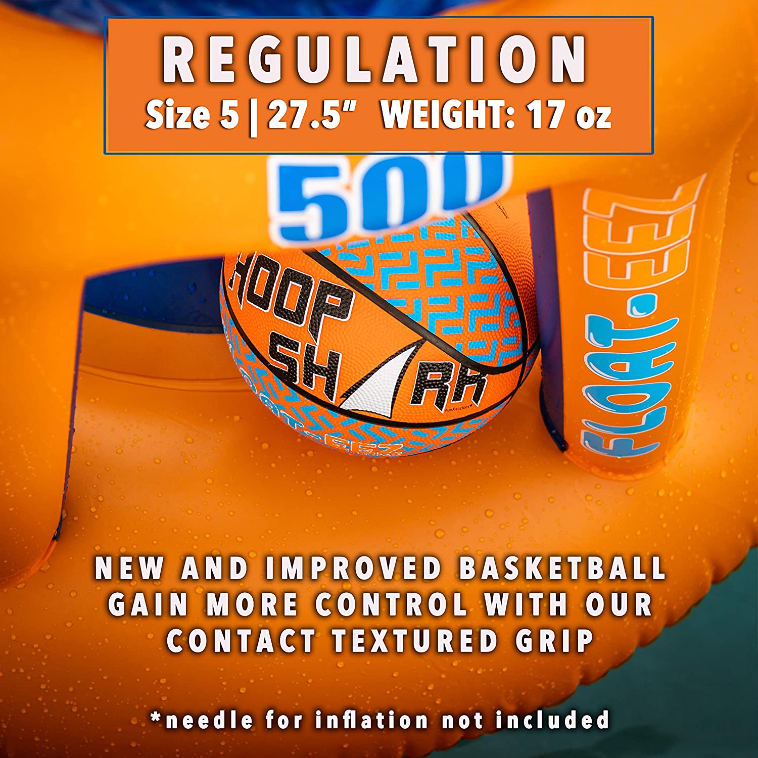 Hoop Shark Swimming Pool Basketball Hoop Set by FLOAT-EEZ - 2020 Edition - Inflatable Hoop with Ball Included - Perfect for Competitive Water Play and Trick Shots - Ultimate Summer Toy (Orange)