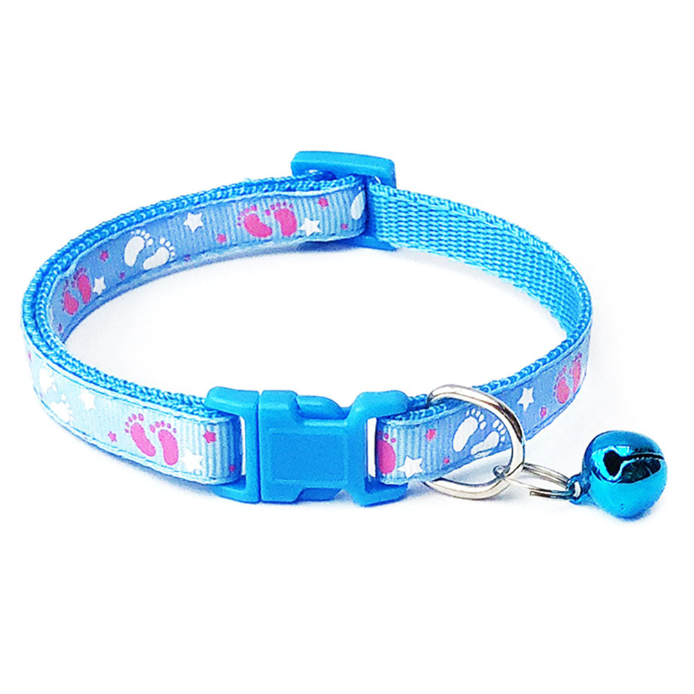 Foot Printed Cat Dog Collar With Bell Adjustable Buckle Dog Collar Cat Puppy Pet Supplies Cat Dog Accessories Small Dog